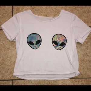 White alien graphic crop top.